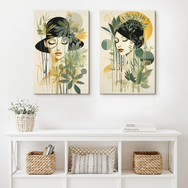 Two images of a woman with leaves Two images of a woman with leaves