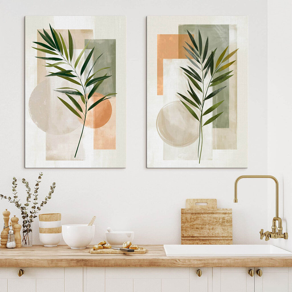 Painting of leaves and squares Painting of leaves and squares