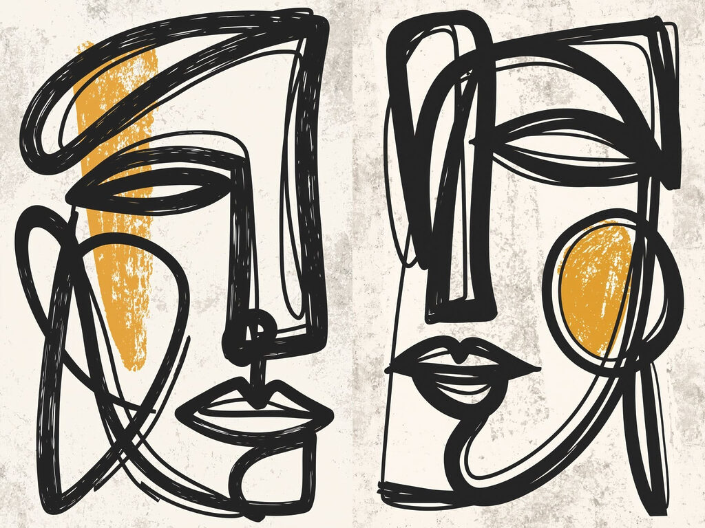 Couple of faces drawn in black and yellow