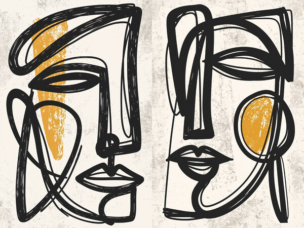 Couple of faces drawn in black and yellow