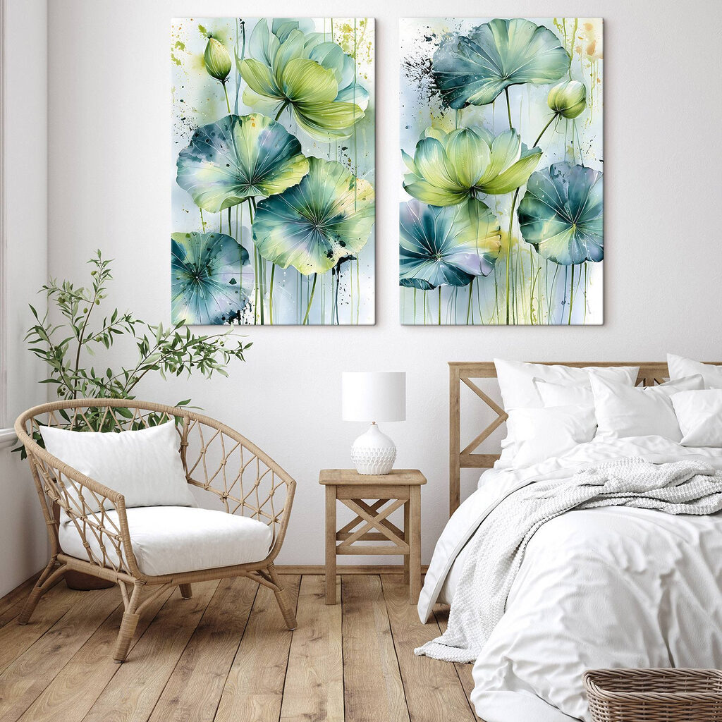 Painting of flowers with green leaves Painting of flowers with green leaves