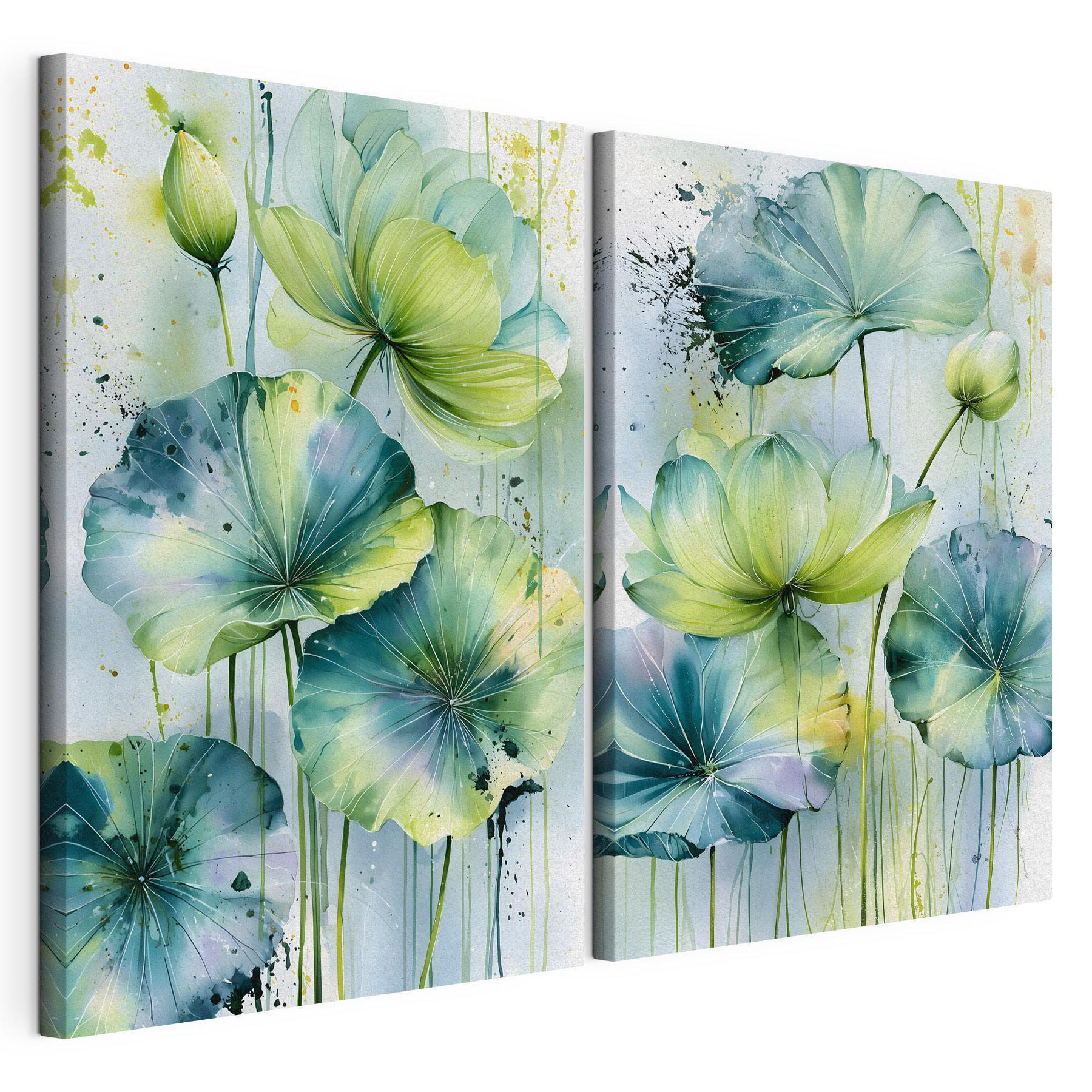 Painting of flowers with green leaves Painting of flowers with green leaves