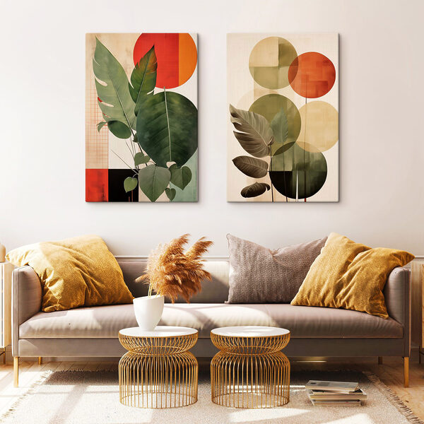 Two images of leaves and circles Two images of leaves and circles