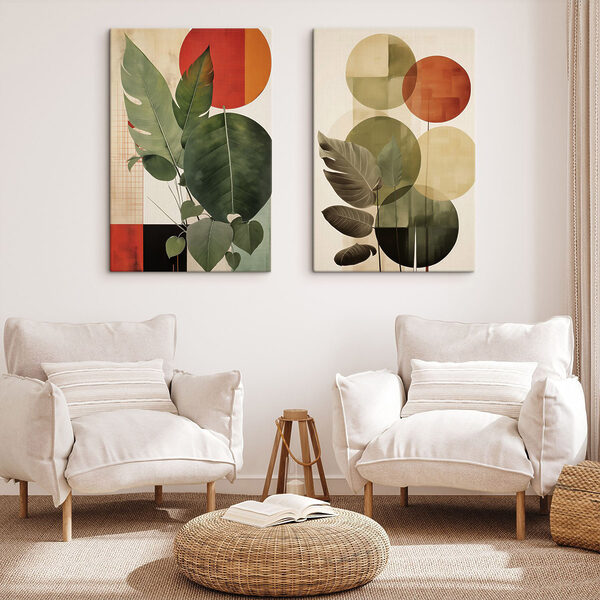 Two images of leaves and circles Two images of leaves and circles