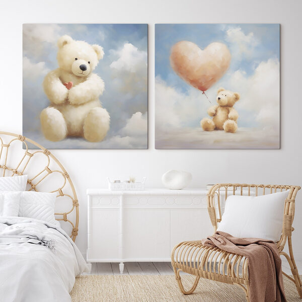 Two pictures of a teddy bear holding a balloon Two pictures of a teddy bear holding a balloon