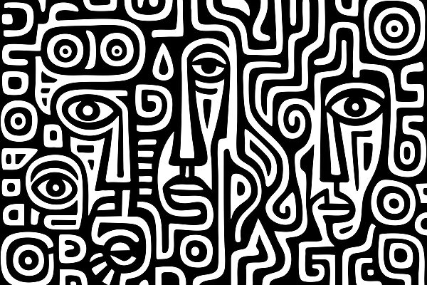 Black and white pattern of faces