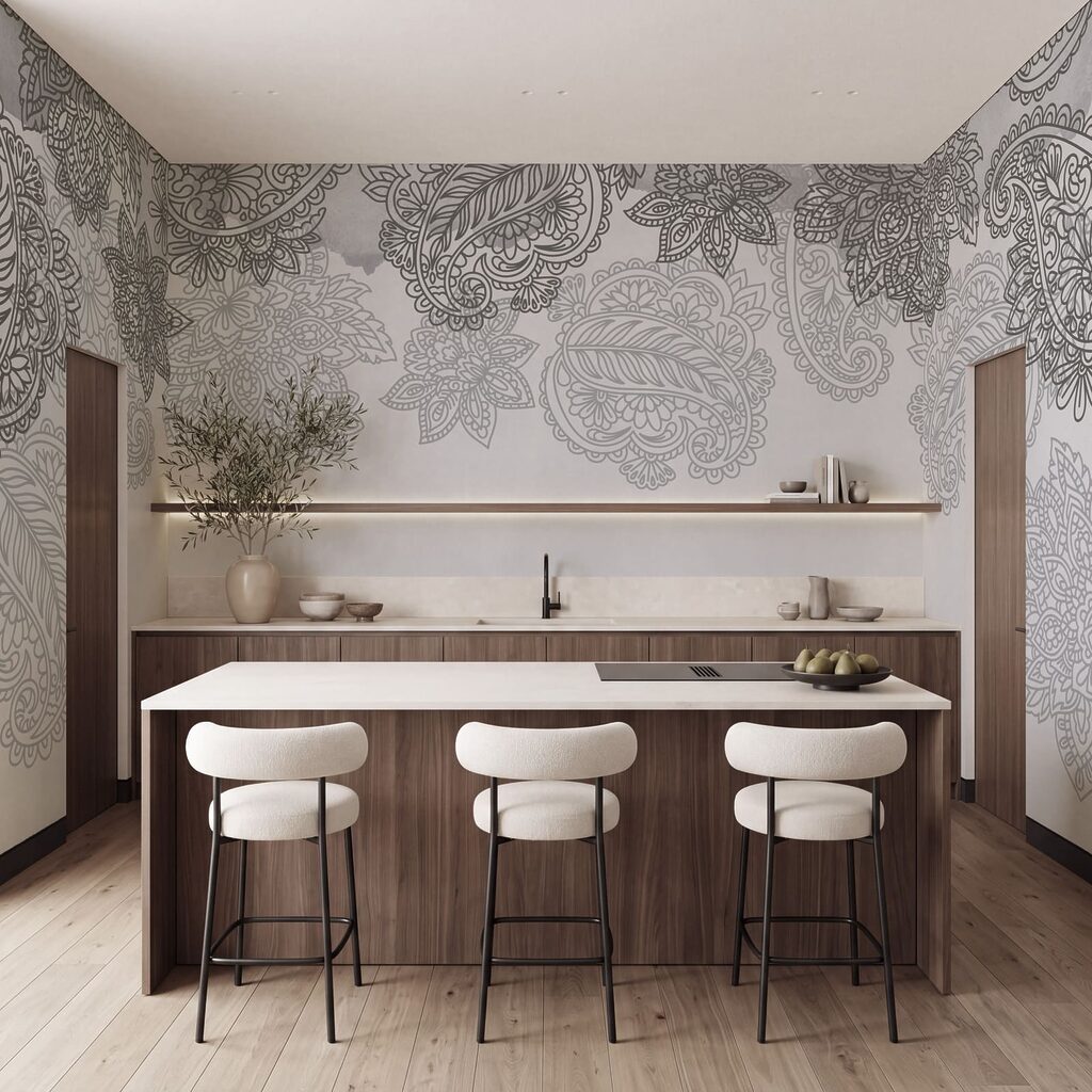 Šedé a bílé pozadí s paisleyovým vzorem Šedé a bílé pozadí s paisleyovým vzorem