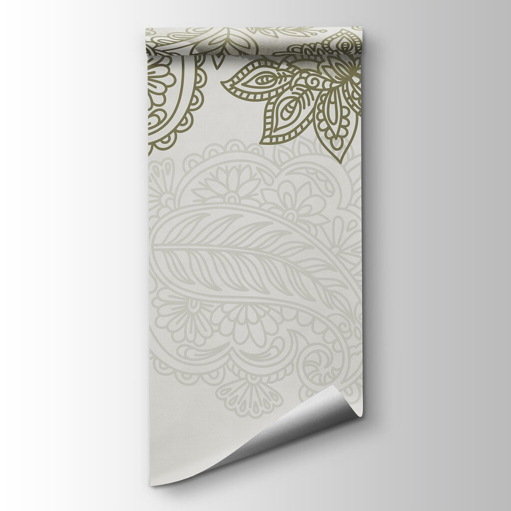 White background with a pattern of leaves and flowers