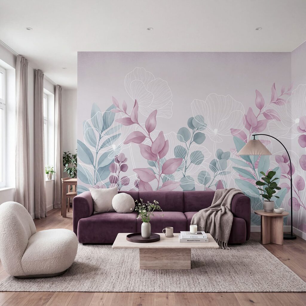 Klidná botanická ilustrace v pastelových barvách