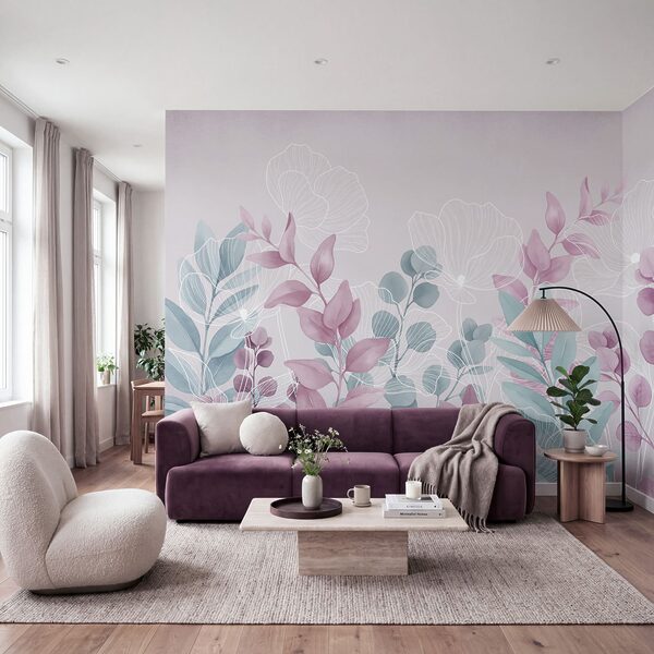 Klidná botanická ilustrace v pastelových barvách