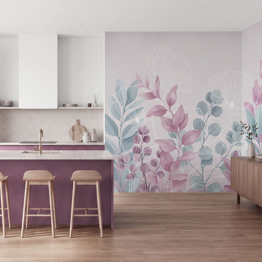 Klidná botanická ilustrace v pastelových barvách