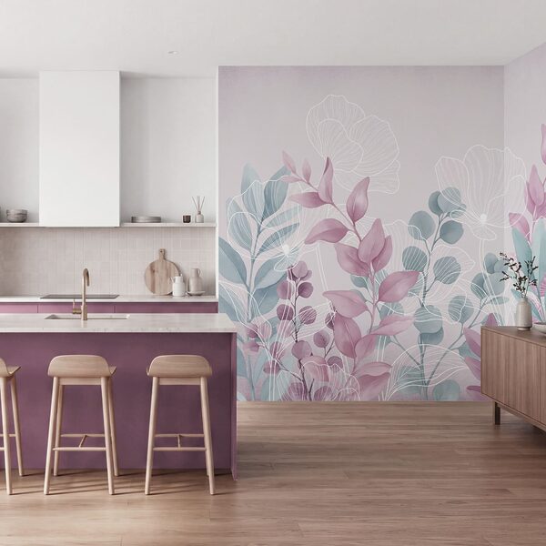 Klidná botanická ilustrace v pastelových barvách