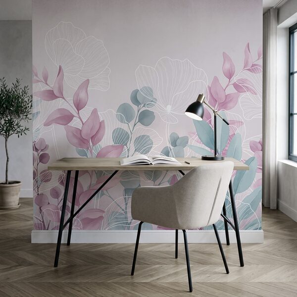 Klidná botanická ilustrace v pastelových barvách