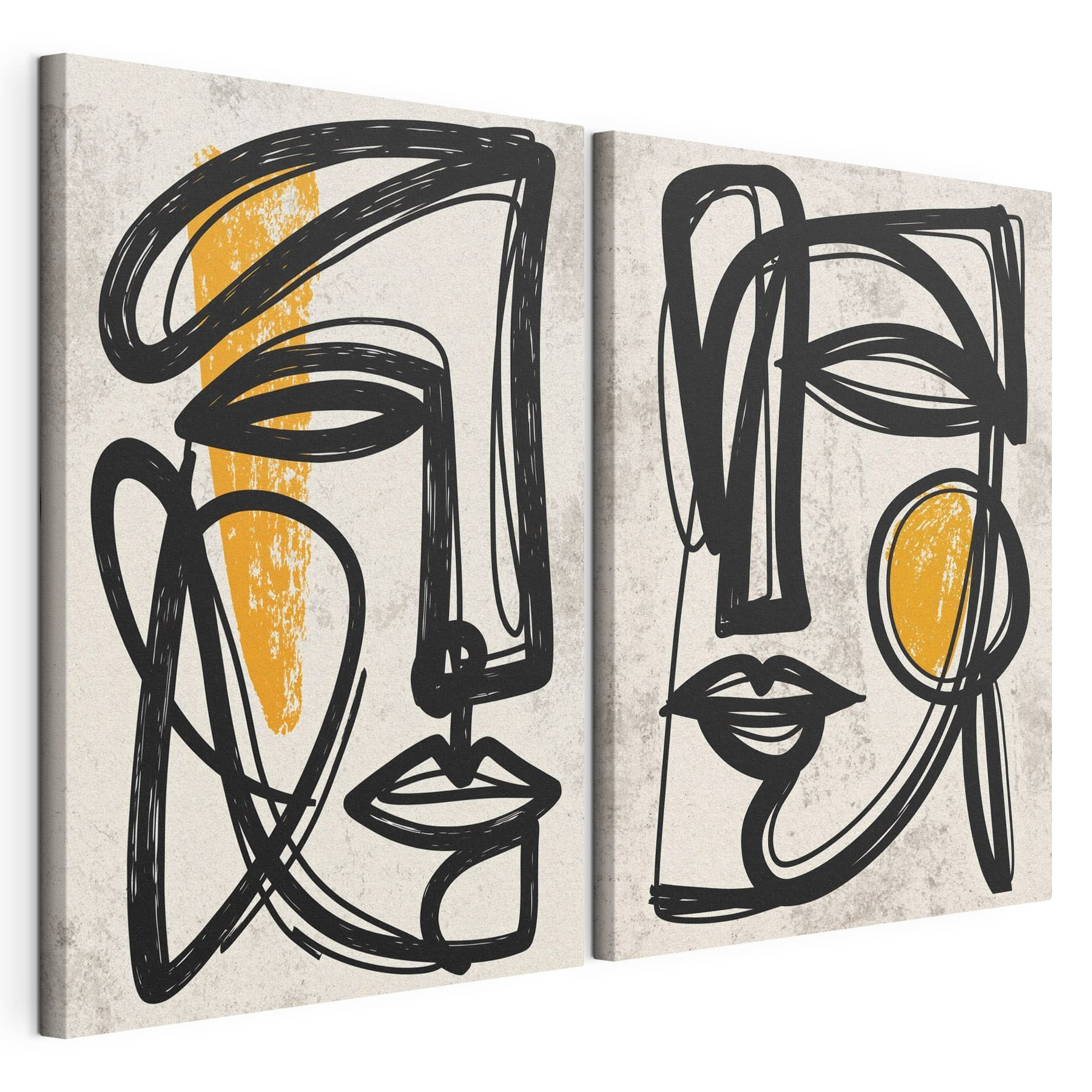 Couple of faces drawn in black and yellow