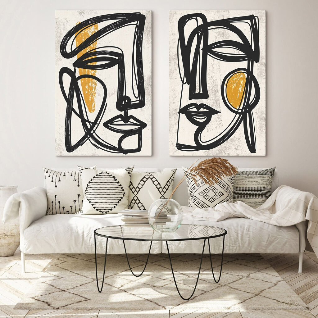 Couple of faces drawn in black and yellow