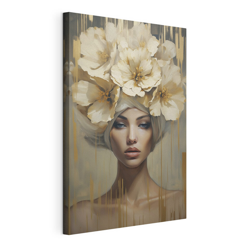 Painting of a woman with flowers on her head Painting of a woman with flowers on her head