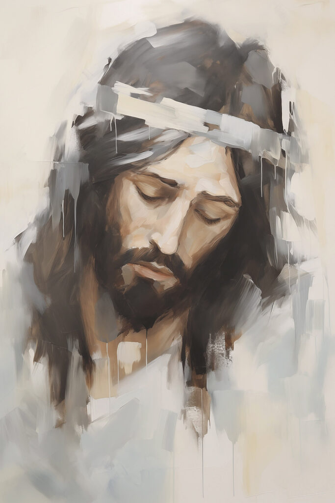 Painting of a man with a cross on his head Painting of a man with a cross on his head