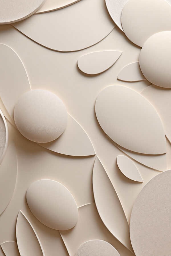 White and beige background with circles and leaves White and beige background with circles and leaves