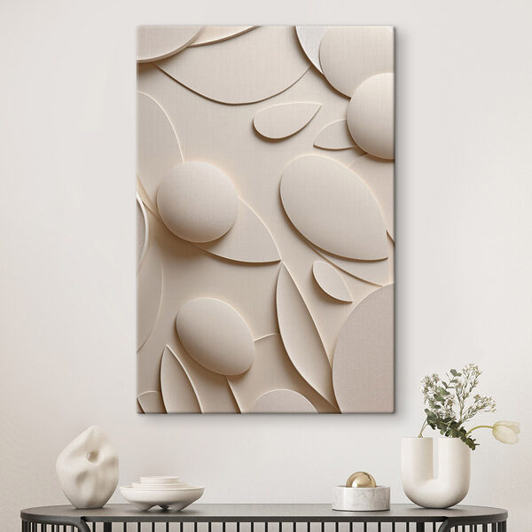 White and beige background with circles and leaves White and beige background with circles and leaves