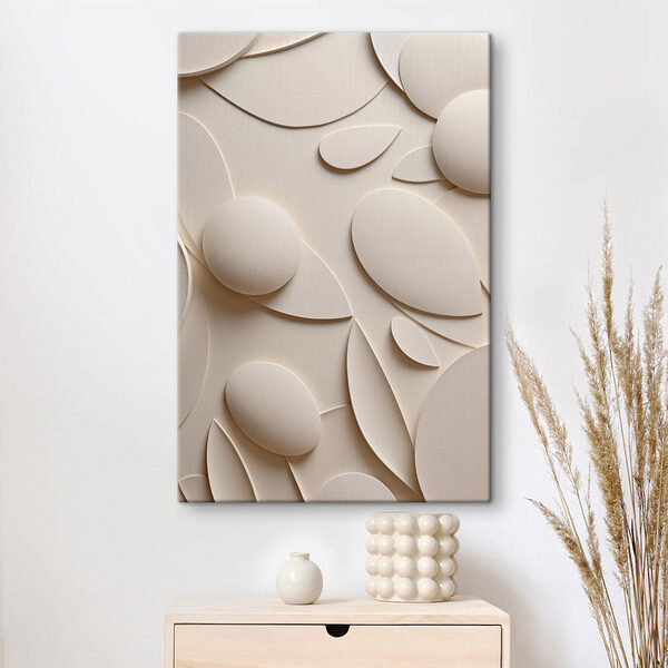 White and beige background with circles and leaves White and beige background with circles and leaves