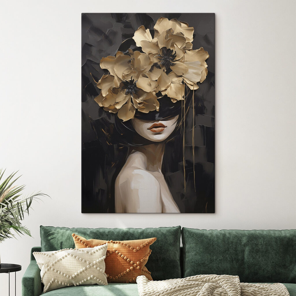 Painting of a woman with flowers on her head