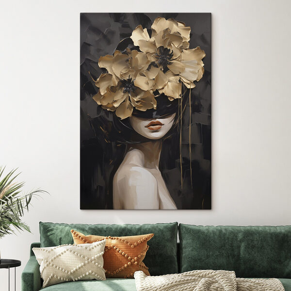 Painting of a woman with flowers on her head