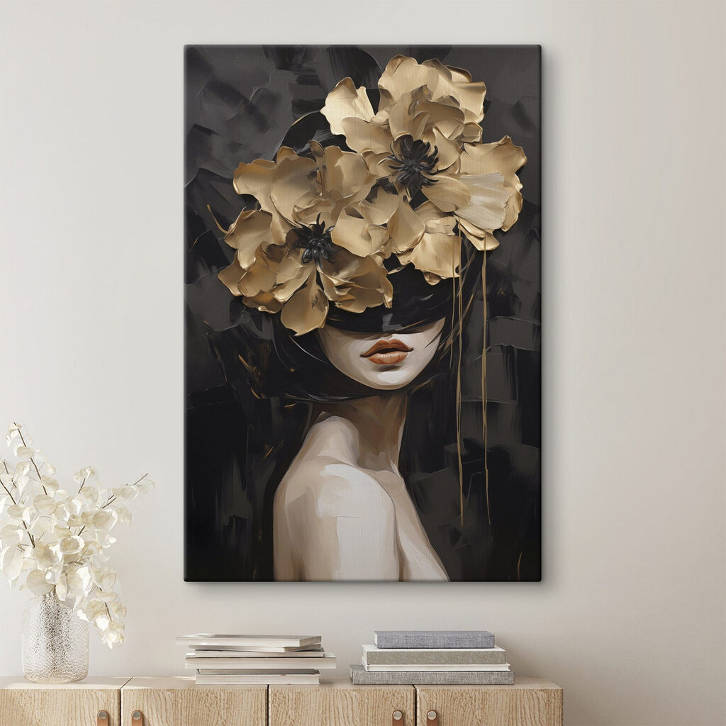 Painting of a woman with flowers on her head