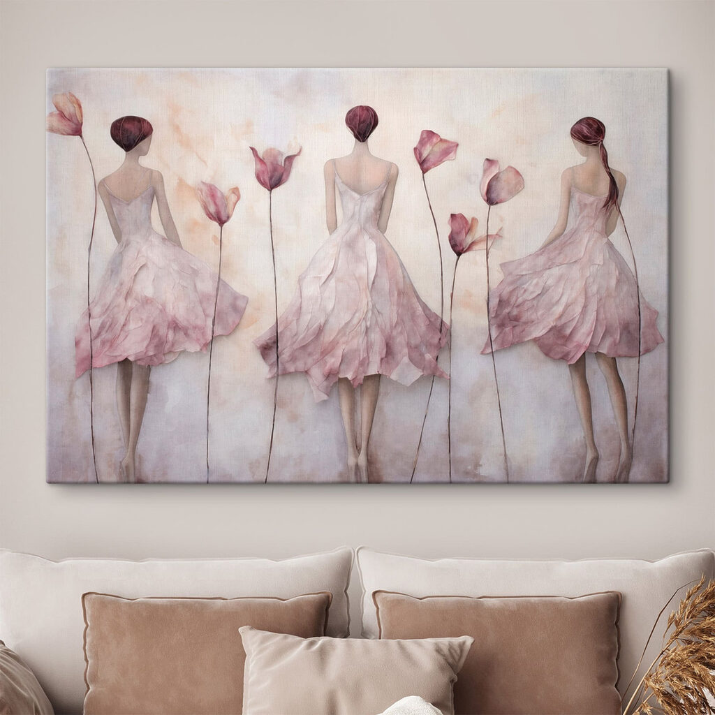 Painting of a woman in a dress with flowers