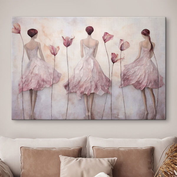 Painting of a woman in a dress with flowers