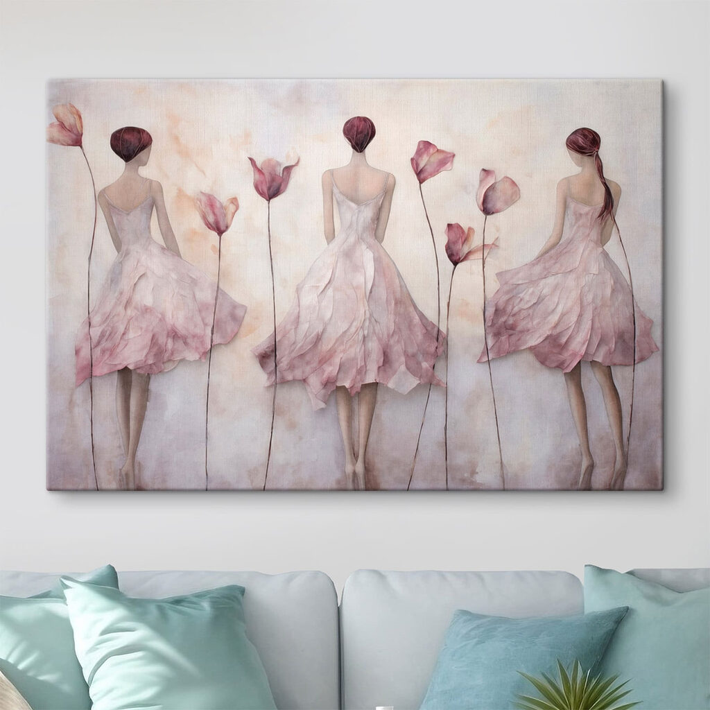 Painting of a woman in a dress with flowers