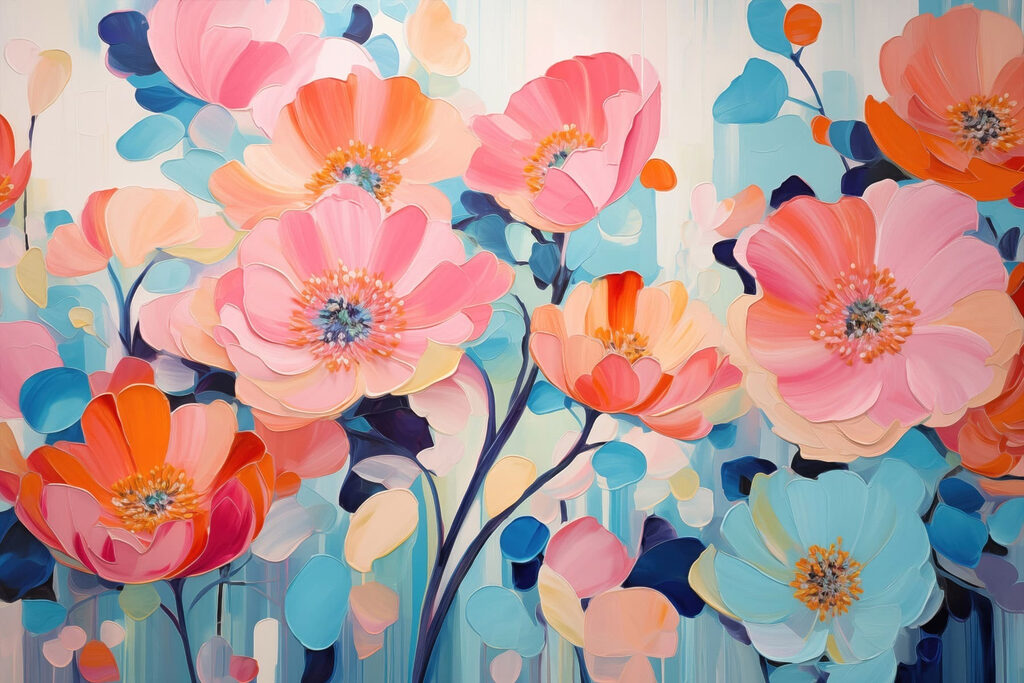 Painting of flowers on a blue background Painting of flowers on a blue background