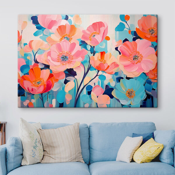 Painting of flowers on a blue background Painting of flowers on a blue background