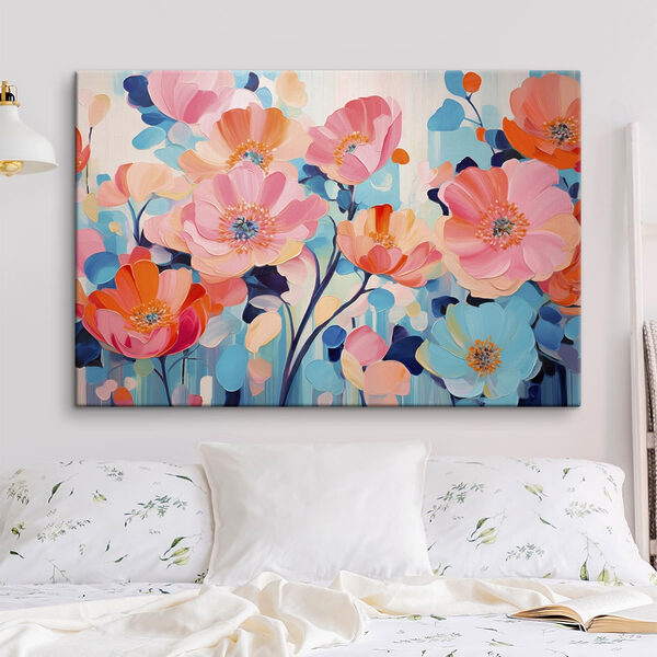 Painting of flowers on a blue background Painting of flowers on a blue background