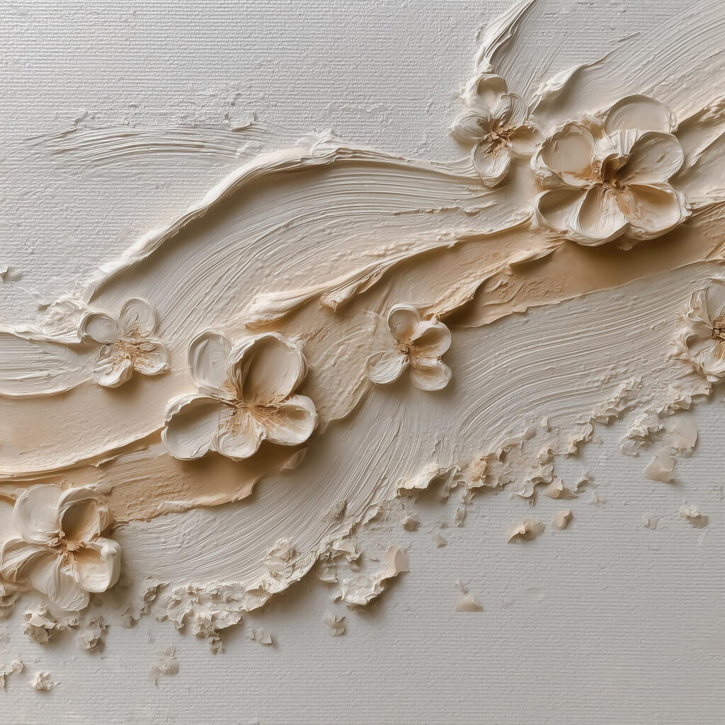 White flower art on a white surface White flower art on a white surface