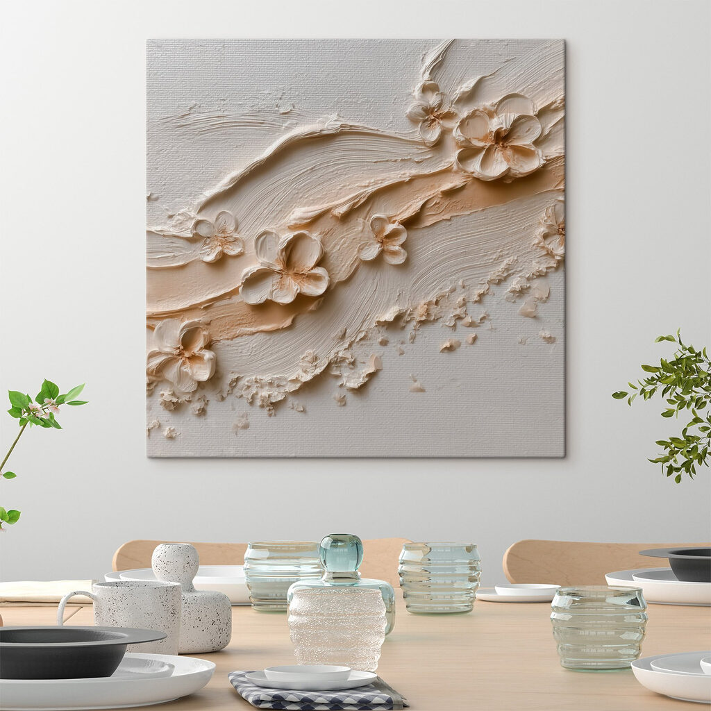 White flower art on a white surface White flower art on a white surface