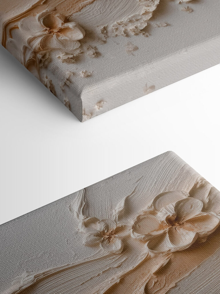 White flower art on a white surface White flower art on a white surface