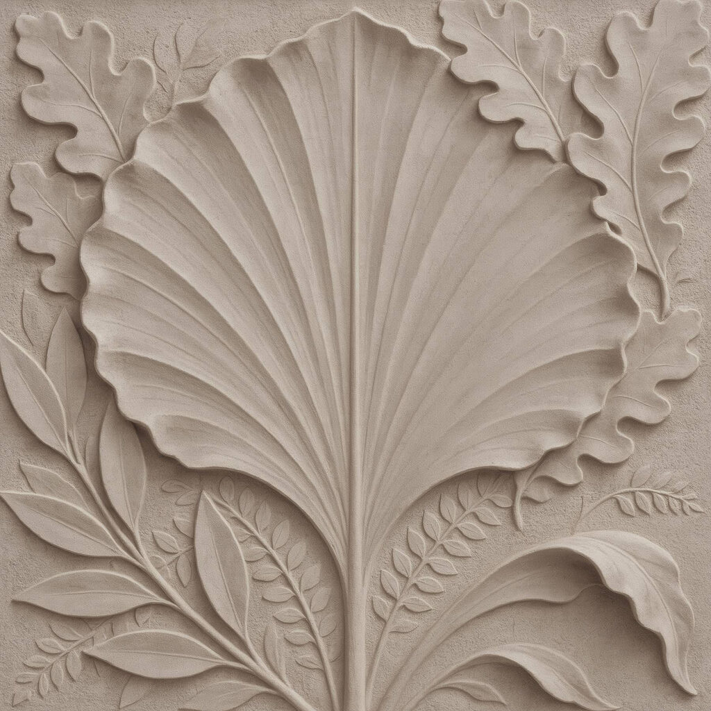 Stone carving of a leaf and leaves Stone carving of a leaf and leaves