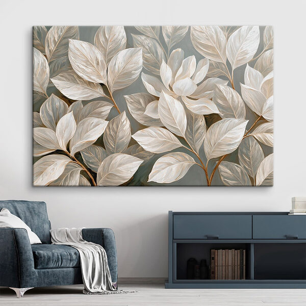 Painting of white flowers and leaves Painting of white flowers and leaves