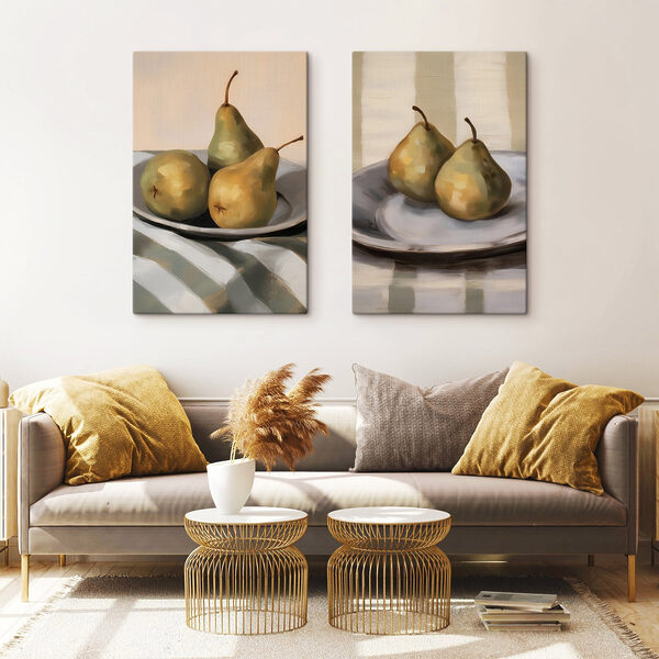Comparison of a couple of pears on a plate Comparison of a couple of pears on a plate