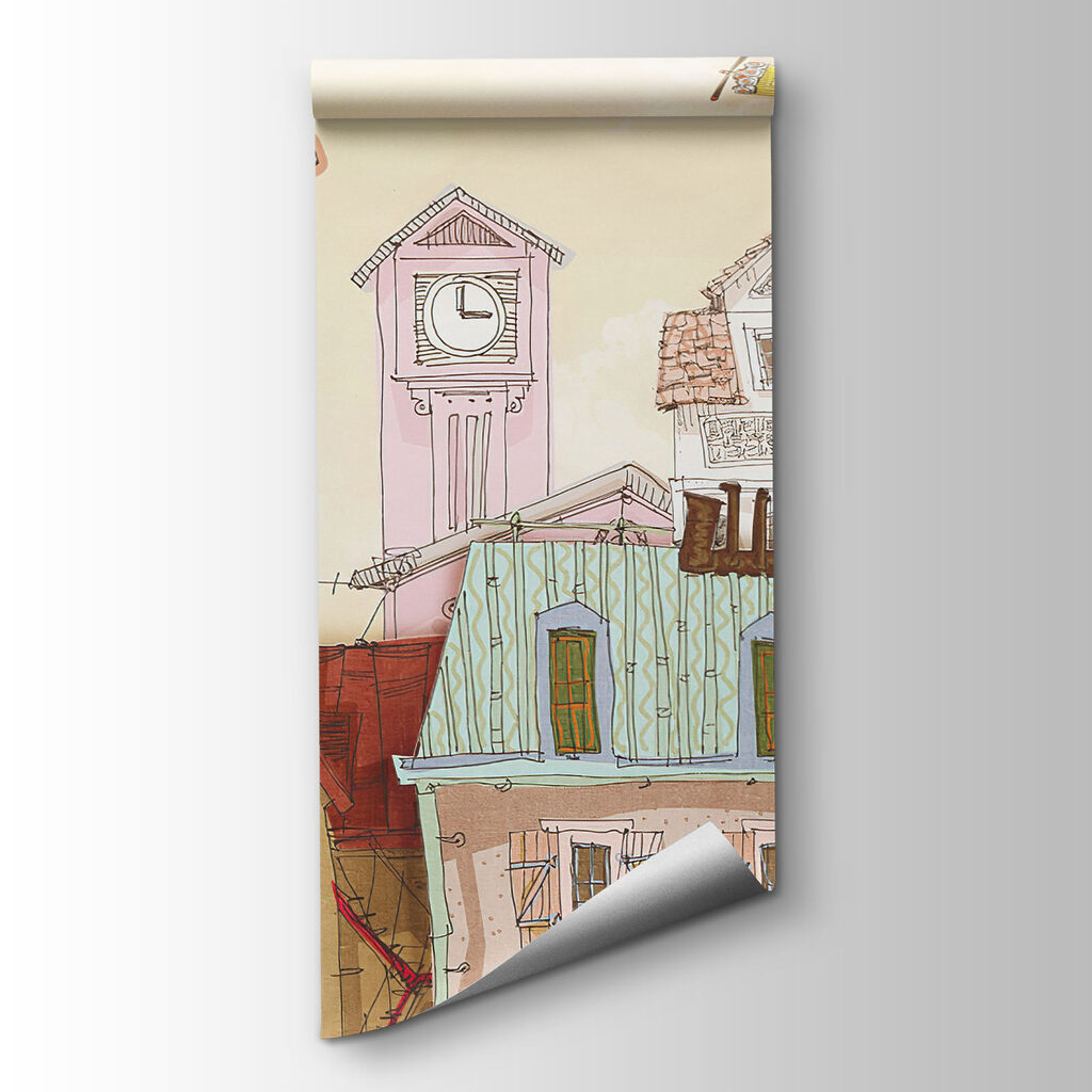 Cartoon city with buildings and cars