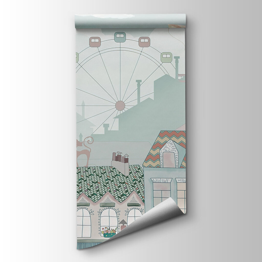 City with many buildings and hot air balloons City with many buildings and hot air balloons
