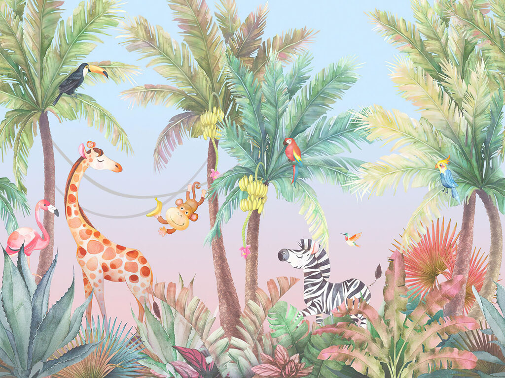 Giraffes and zebras in a jungle Giraffes and zebras in a jungle