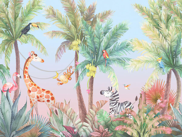 Giraffes and zebras in a jungle Giraffes and zebras in a jungle