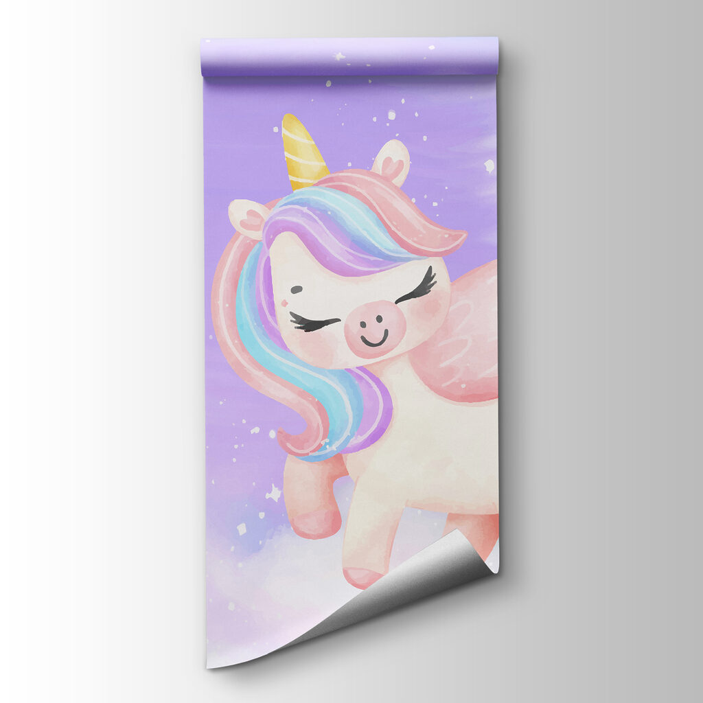 Group of unicorns standing on rainbows and flowers