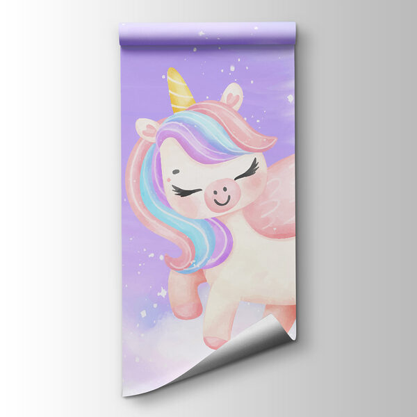 Group of unicorns standing on rainbows and flowers