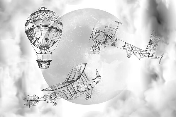 Drawing of airplanes and a balloon Drawing of airplanes and a balloon