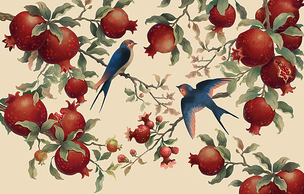 Birds on a branch with fruits
