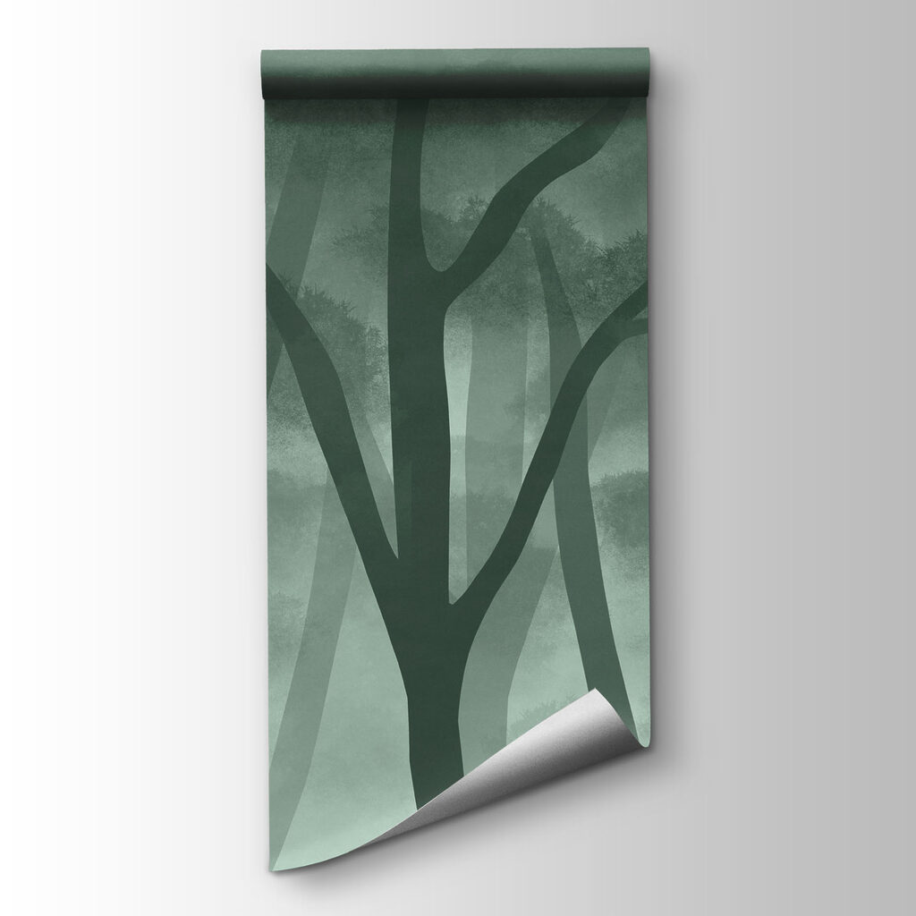 Group of trees in a foggy forest